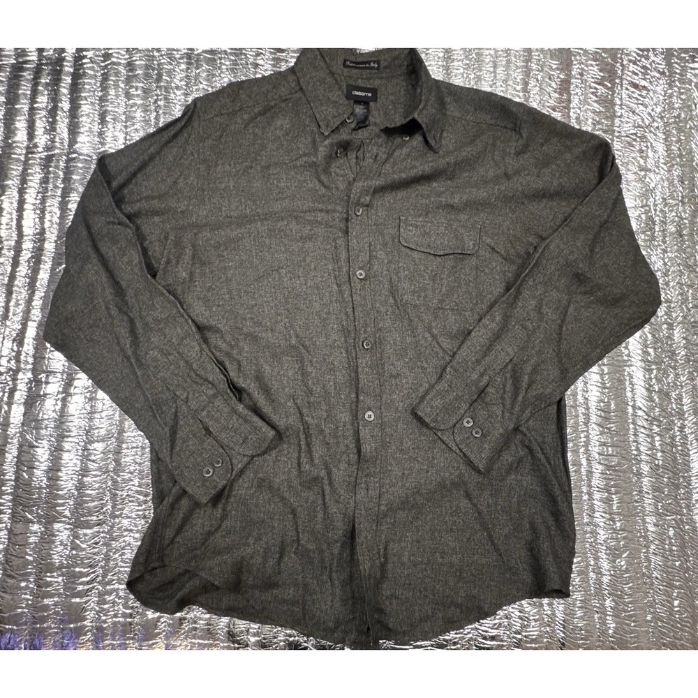 Claiborne Fabric Woven in Italy 100% Viscose Button Shirt Mens M Gray